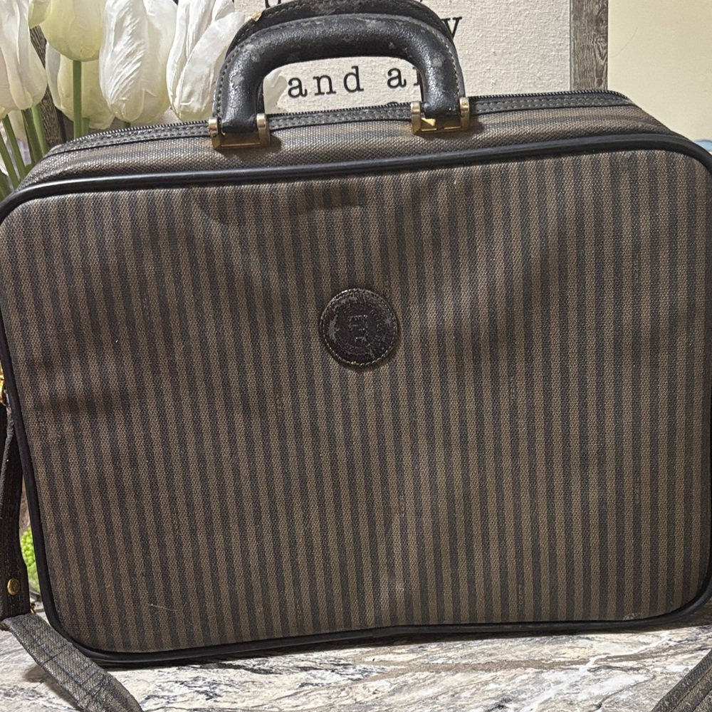 Fendi Black and Brown Striped Briefcase